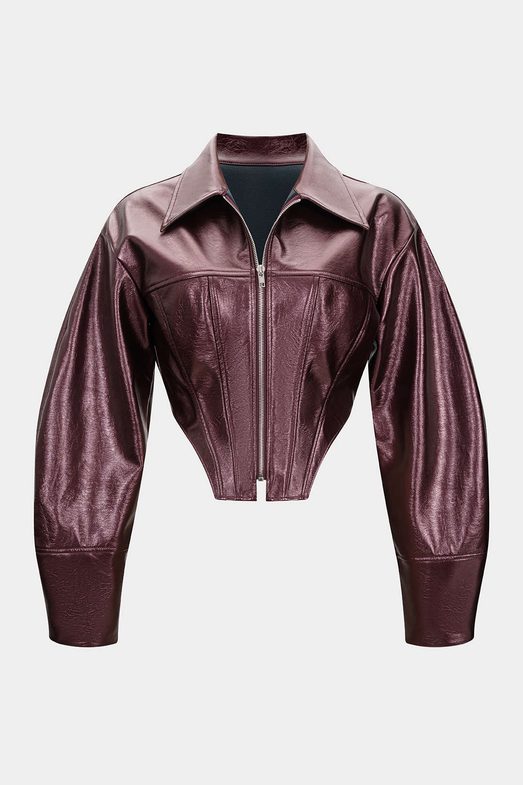 Faux Leather Zipper Corset Jacket - Flockneti