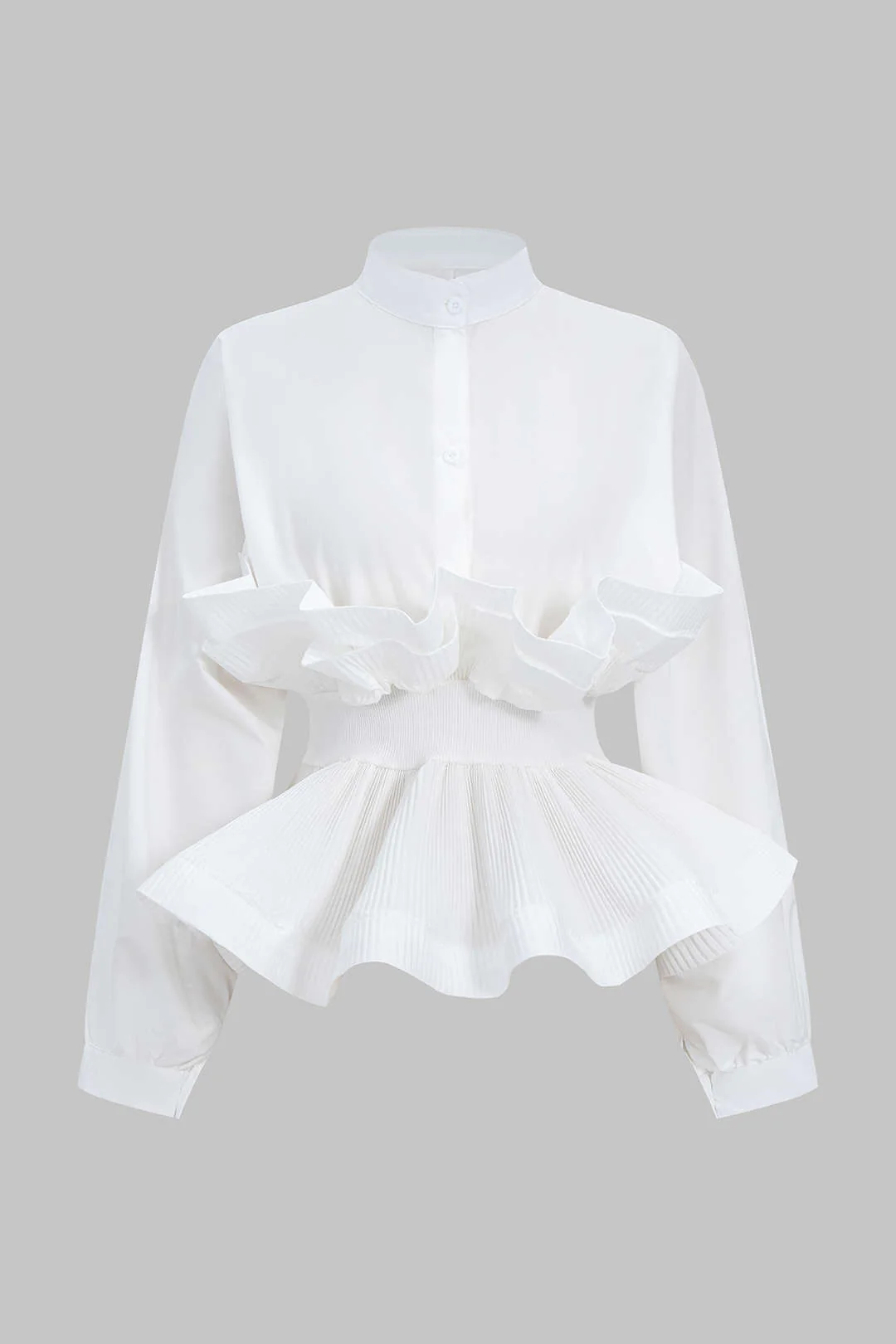 Ruffle Pleated Button Long-Sleeve Shirt - Flockneti