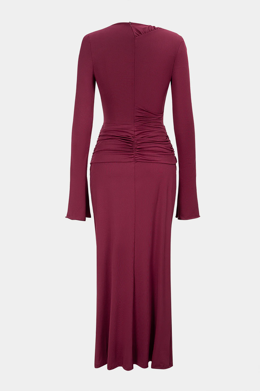 Asymmetrical Cut Out Ruched Long Sleeve Maxi Dress - Flockneti