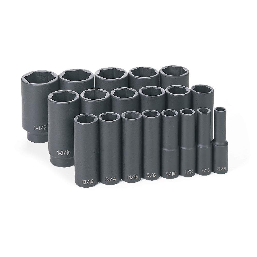 Grey Pneumatic 1/2″ Drive 19 Pc. Deep Length Fractional Master Set - Flockneti