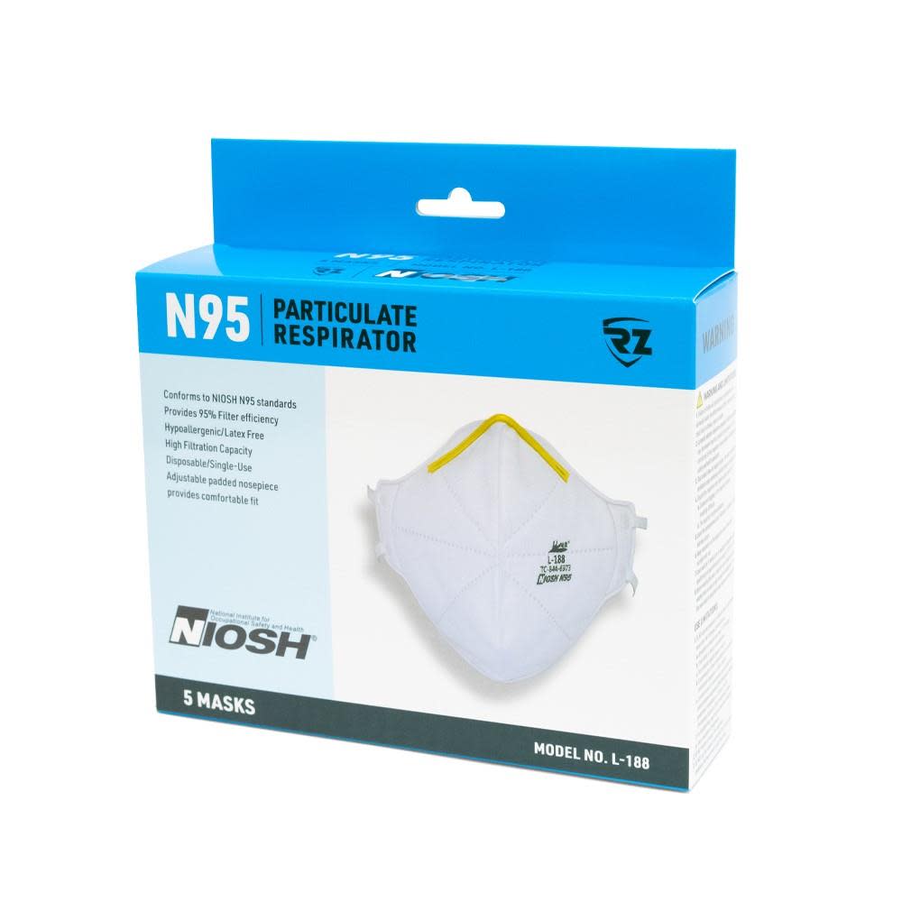 RZ Mask N95 Respirator Mask Folding Disposable 5pk - Flockneti