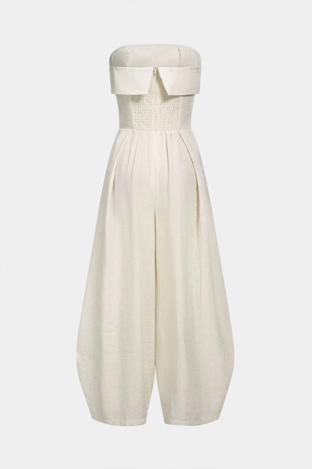 Solid Smocked Zipper Strapless Jumpsuit - Flockneti