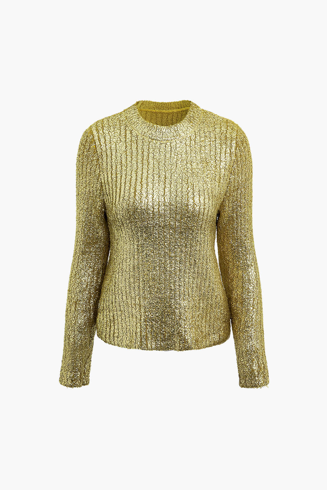 Knit ?Foil Detail Round Neck Long Sleeve Top - Flockneti