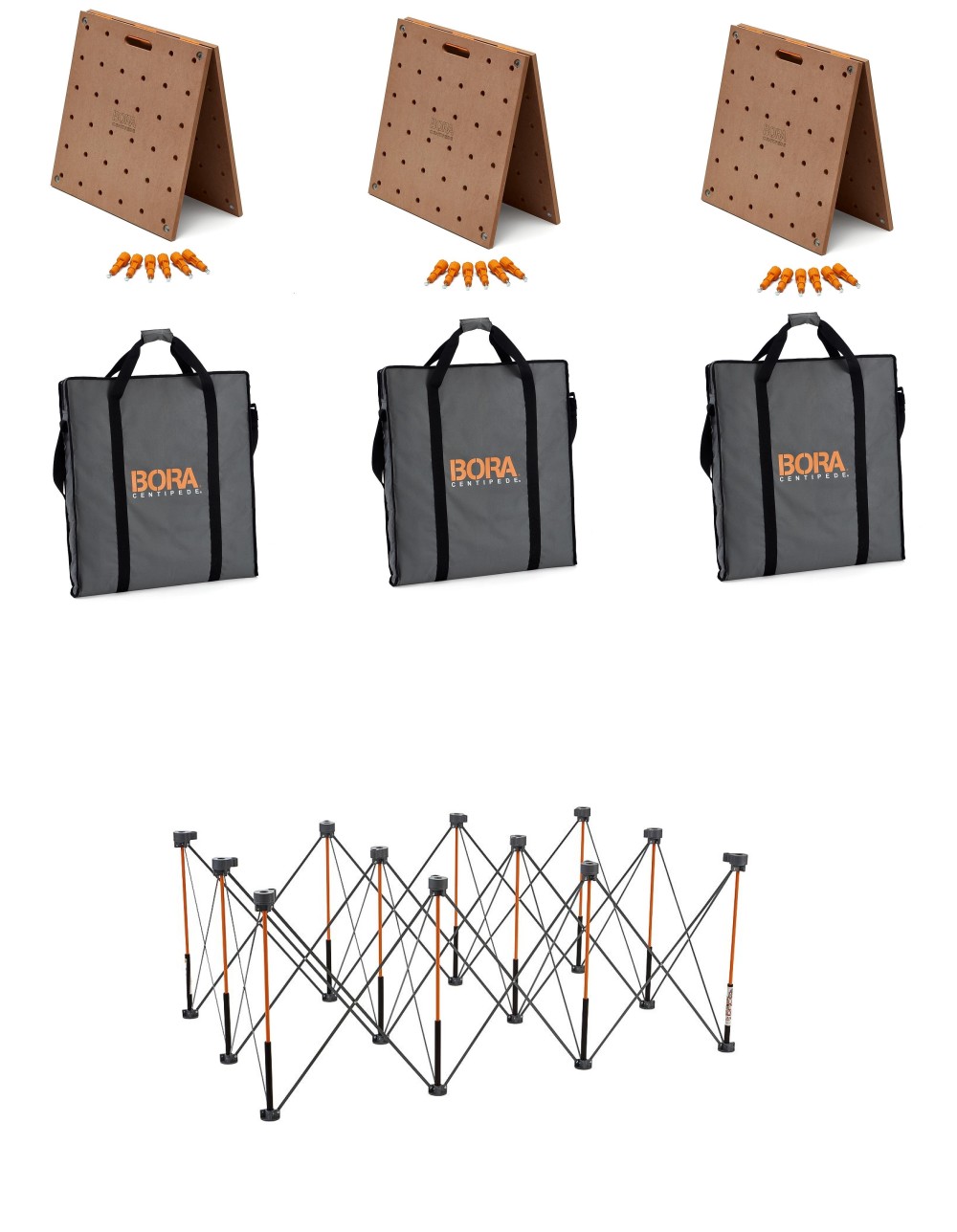 Bora Portamate Centipede 4′ x 6′ Unit with Table Top 3pk and Carry Bag 3pk Bundle - Flockneti
