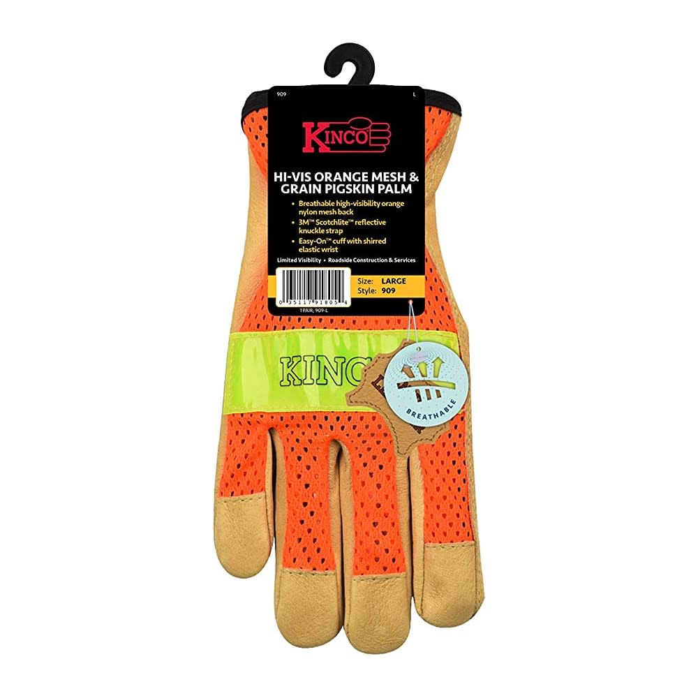 Kinco Hi-Vis Orange Mesh & Grain Pigskin Palm Glove - Flockneti