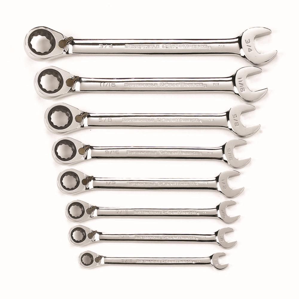 GEARWRENCH 8 Piece 12 Point Reversible Ratcheting Combination Wrench Set SAE - Flockneti