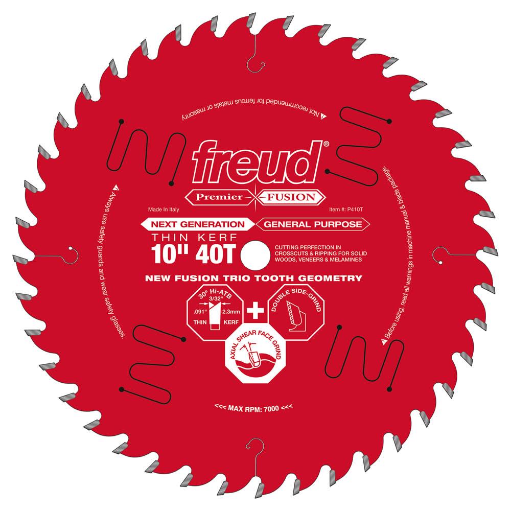 Freud 10 In. x 40T Thin Kerf Next Generation Premier Fusion Crosscut Blade - Flockneti