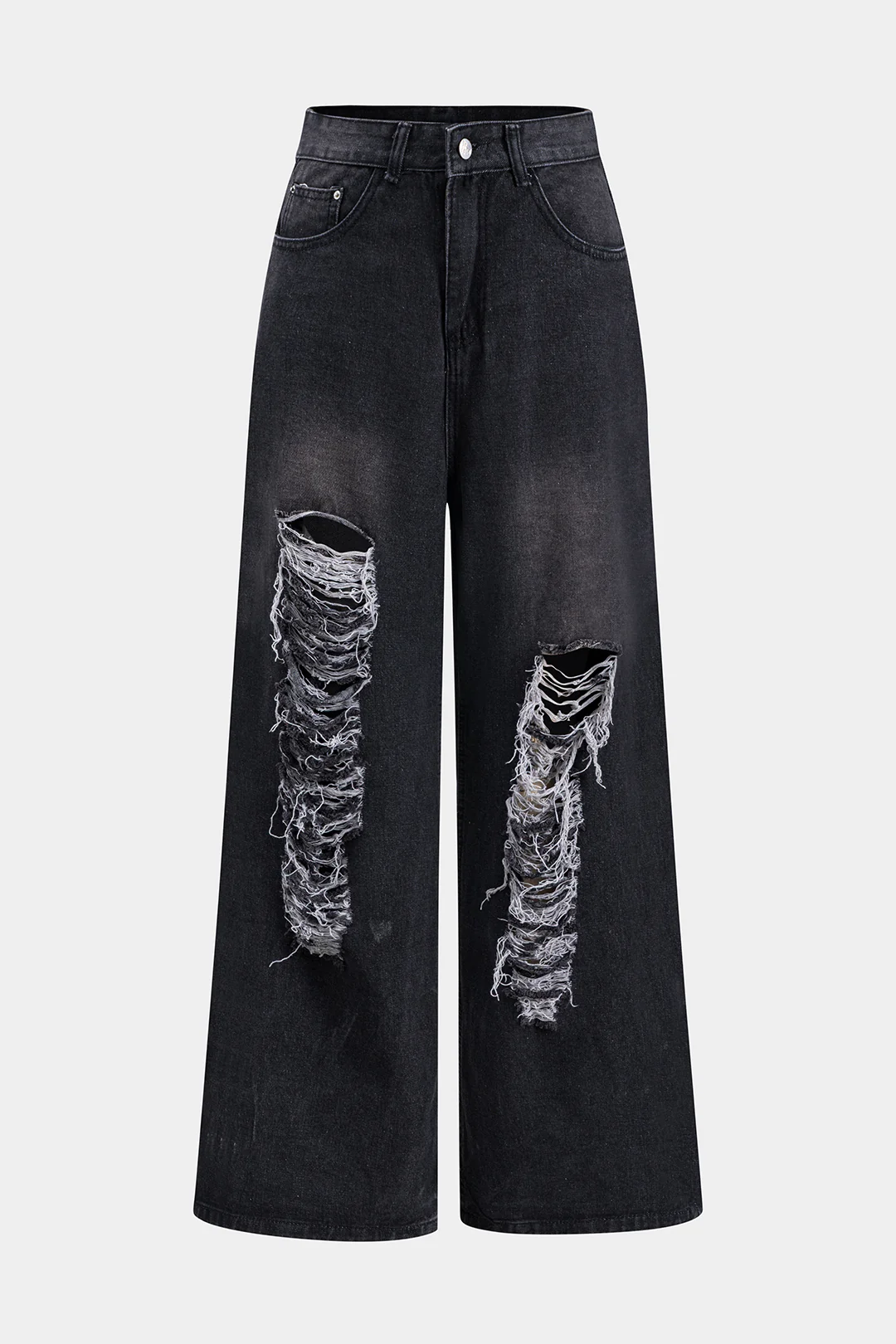 Denim Ripped Wide Leg Jeans - Flockneti