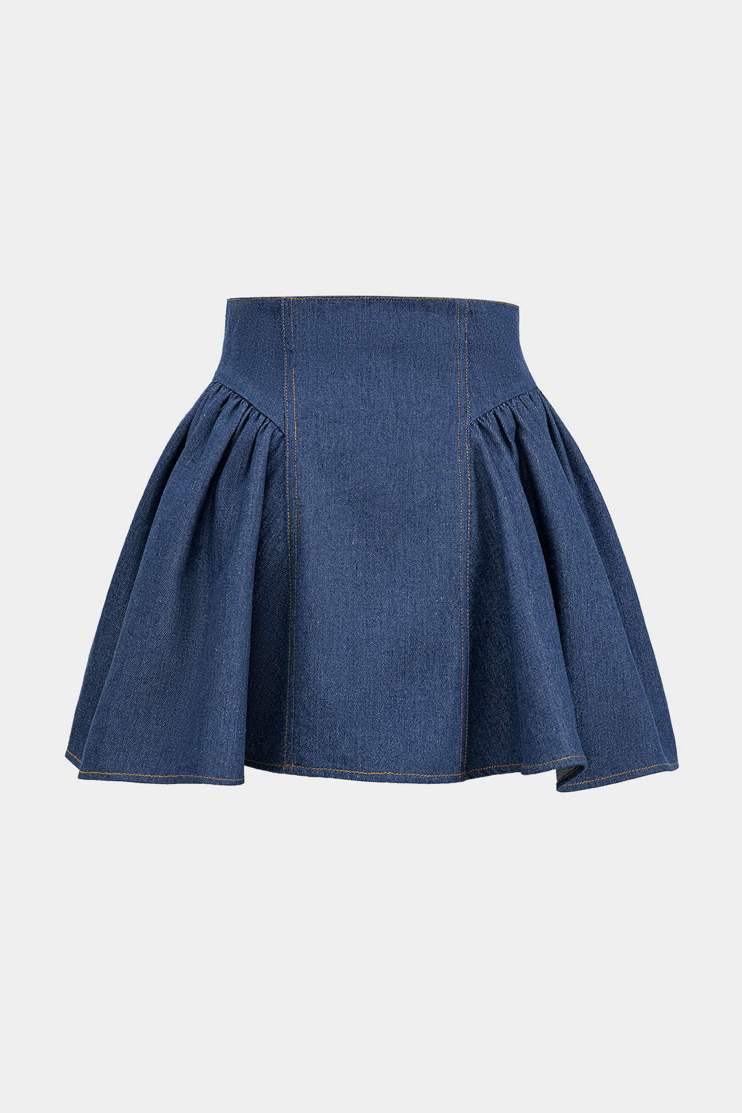 Denim Ruched Button High Waist Skirt - Flockneti