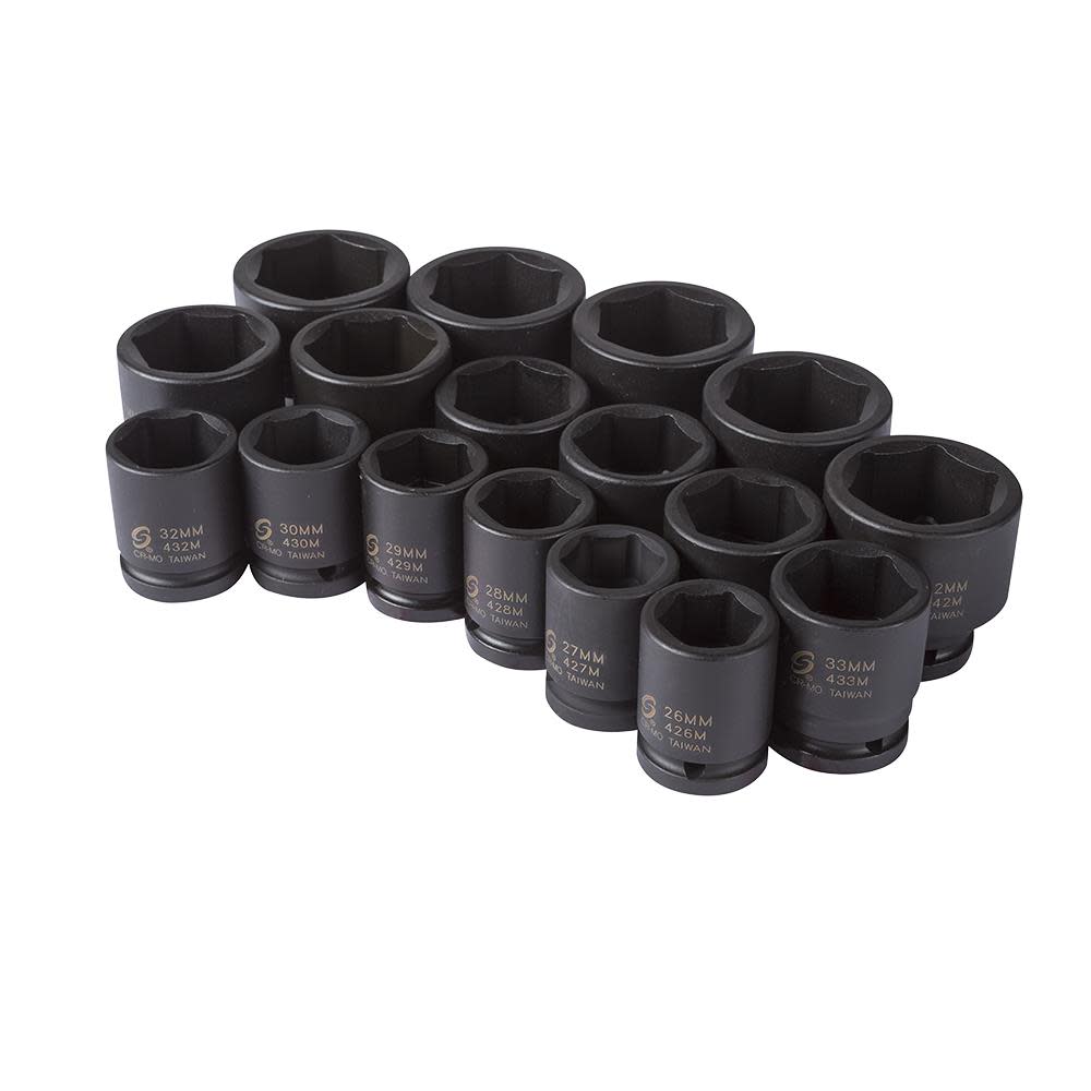 Sunex 3/4 In. Metric Heavy Duty Impact Socket Set 17 pc. - Flockneti