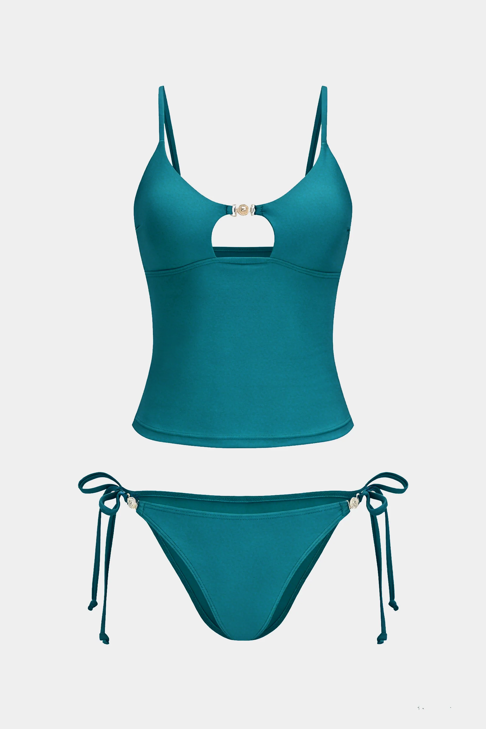 Metallic Decor Cut Out Bikini Set - Flockneti