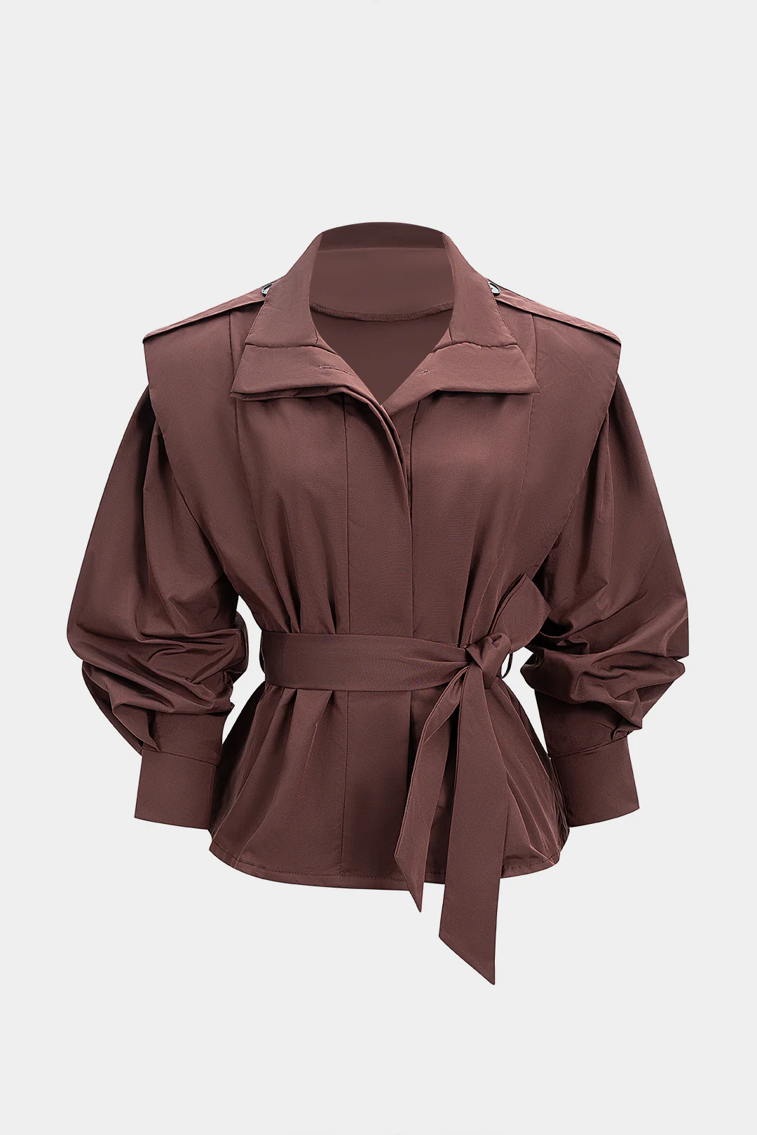 Tie-Up Waist Long Sleeve Lapel Jacket - Flockneti