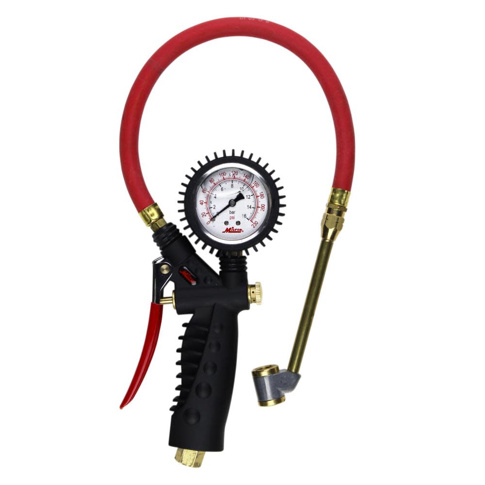 Milton S-578A Pro Analog Pistol Grip Inflator Gauge – Large Bore Dual Chuck and 15″ Hose – 230 PSI - Flockneti