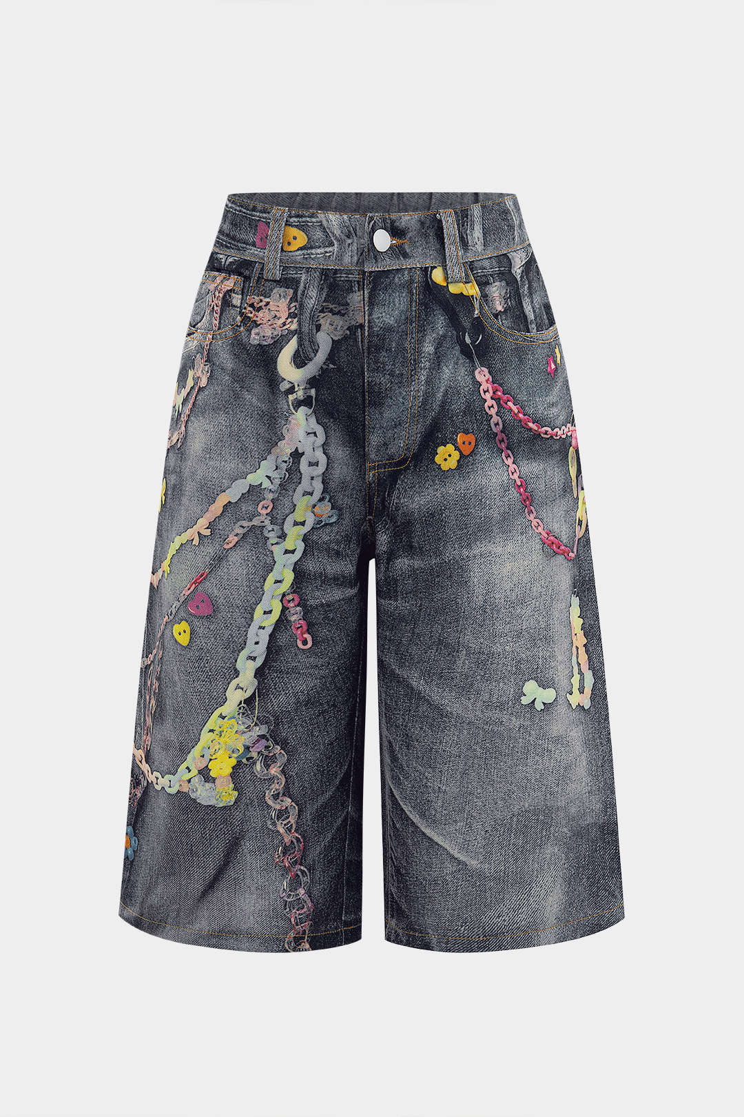 Chain Print  Wide Leg Shorts - Flockneti