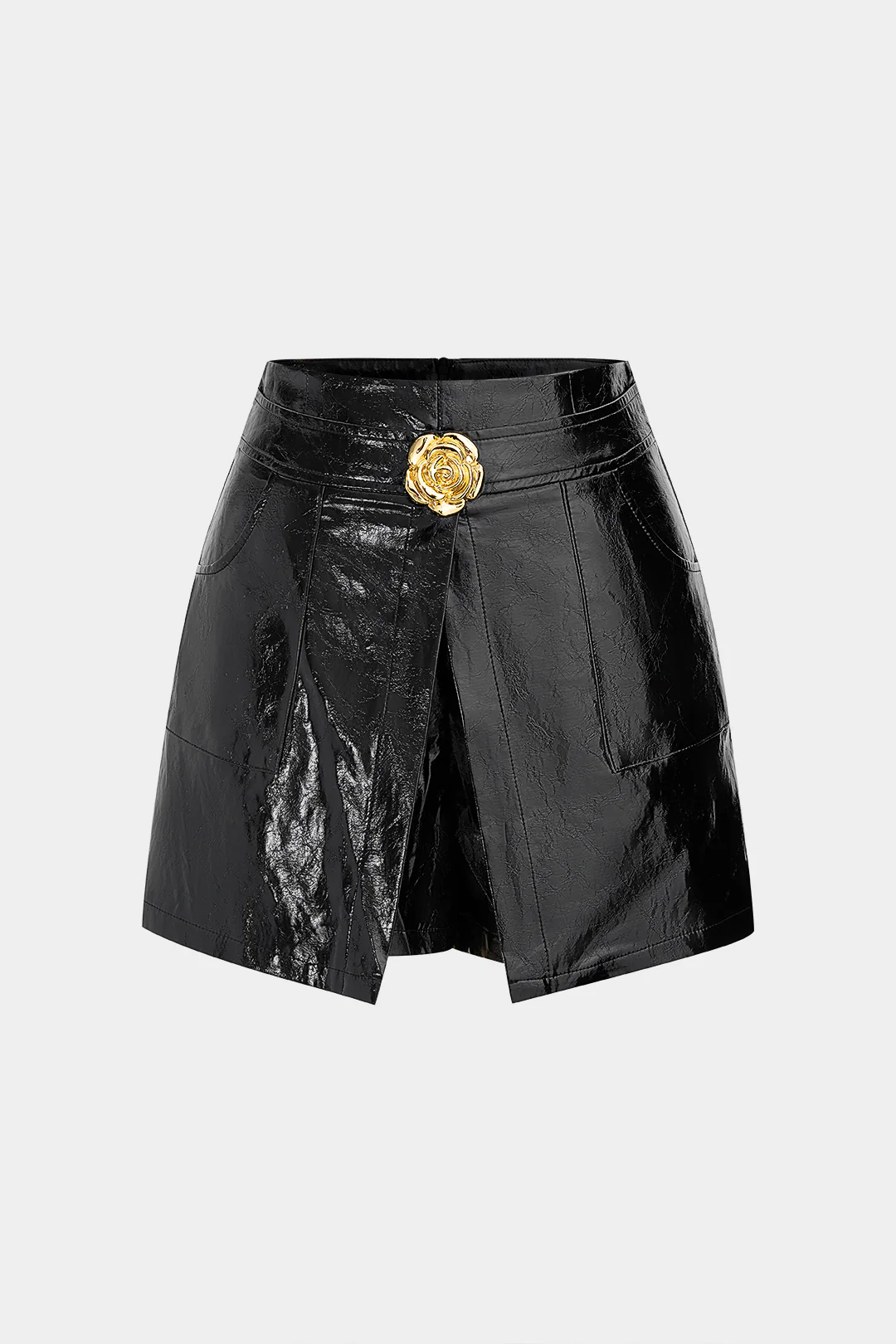 Faux Leather Metallic Decor Zipper Shorts - Flockneti