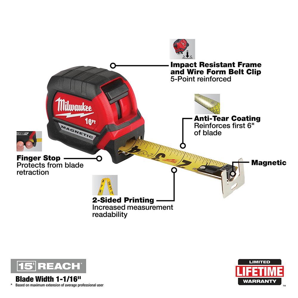 Milwaukee 16Ft Compact Magnetic Tape Measure - Flockneti