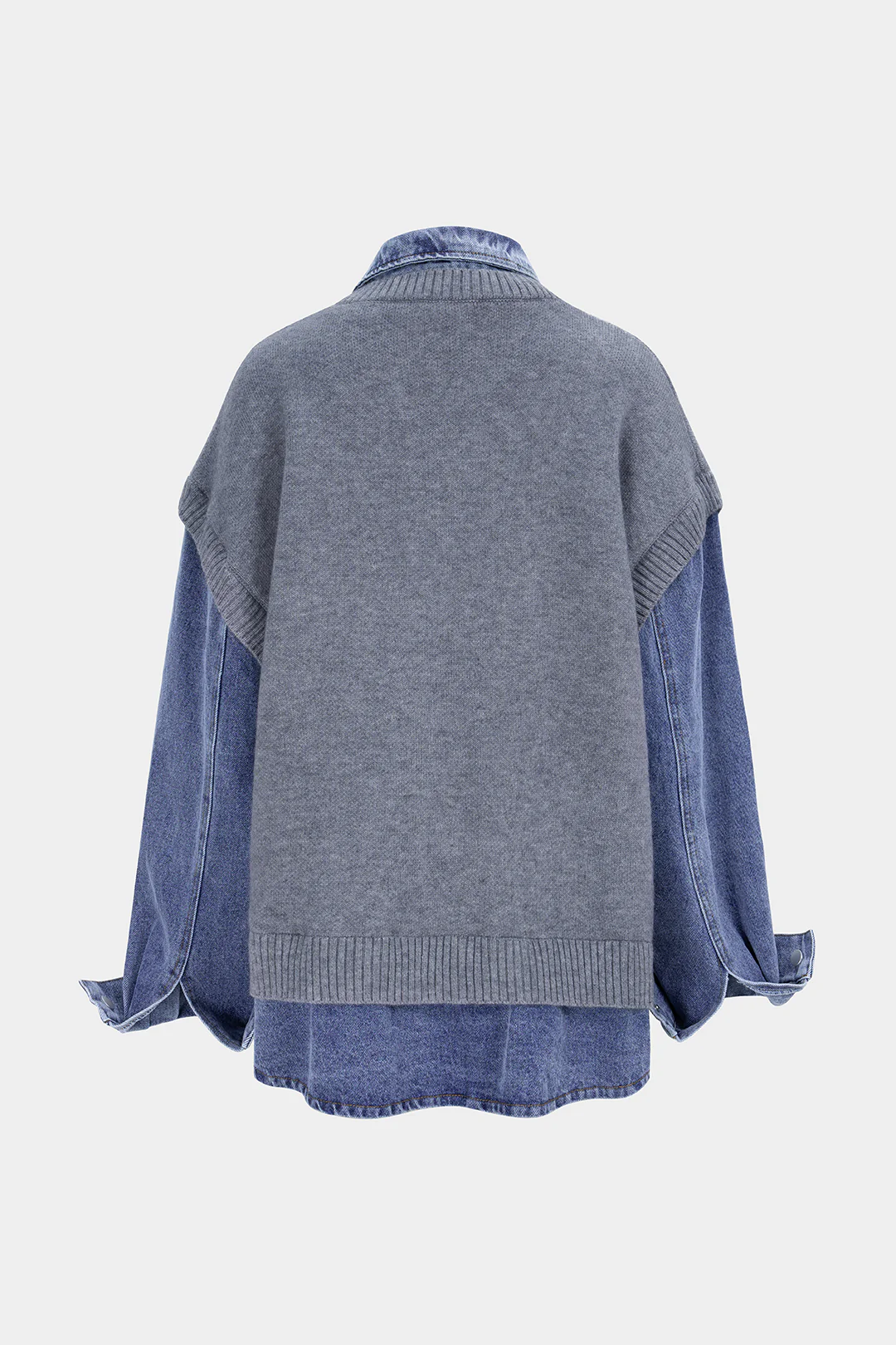 Denim Patchwork Knit Pocket Outerwear - Flockneti