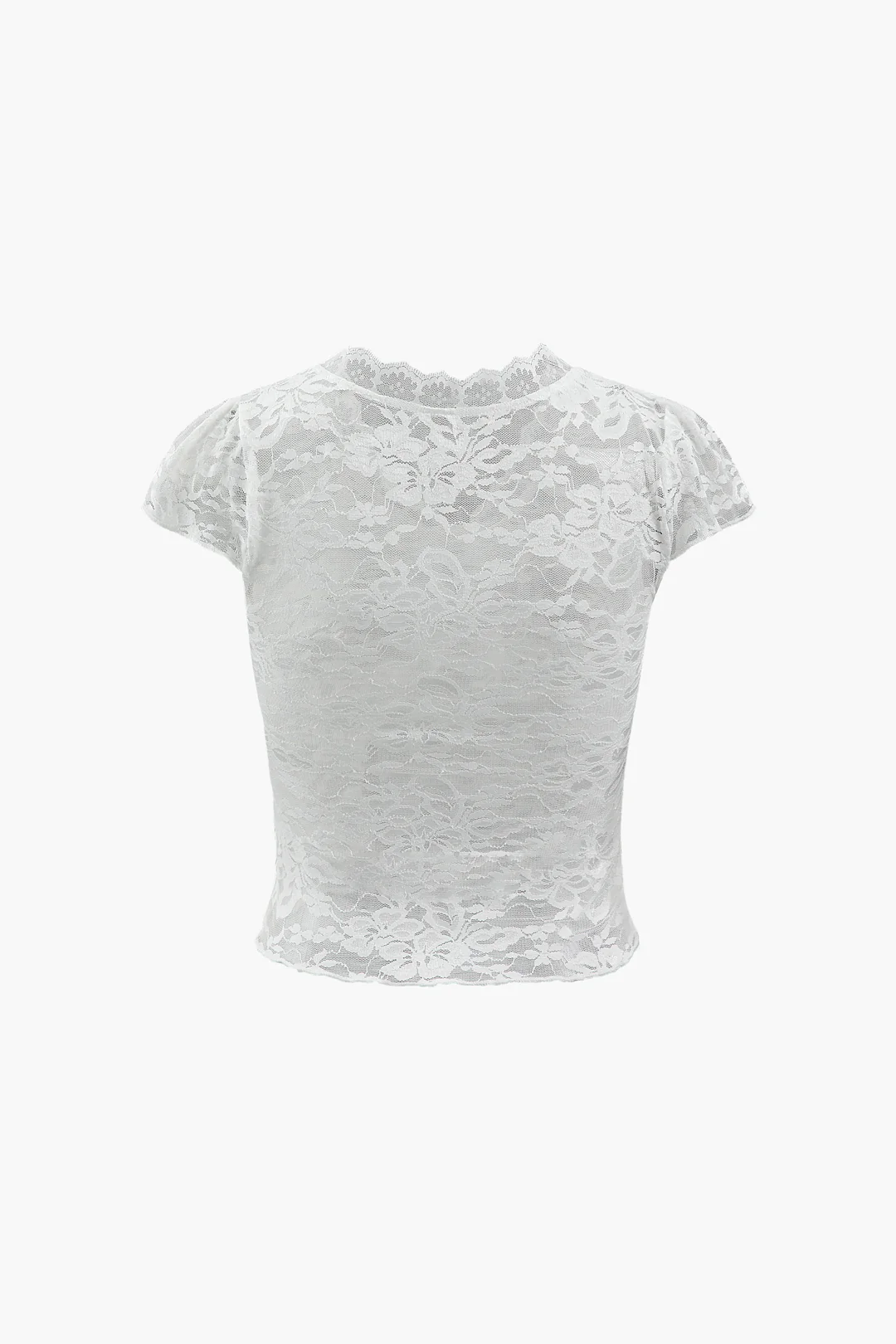 Lace V-Neck Short Sleeve T-Shirt - Flockneti