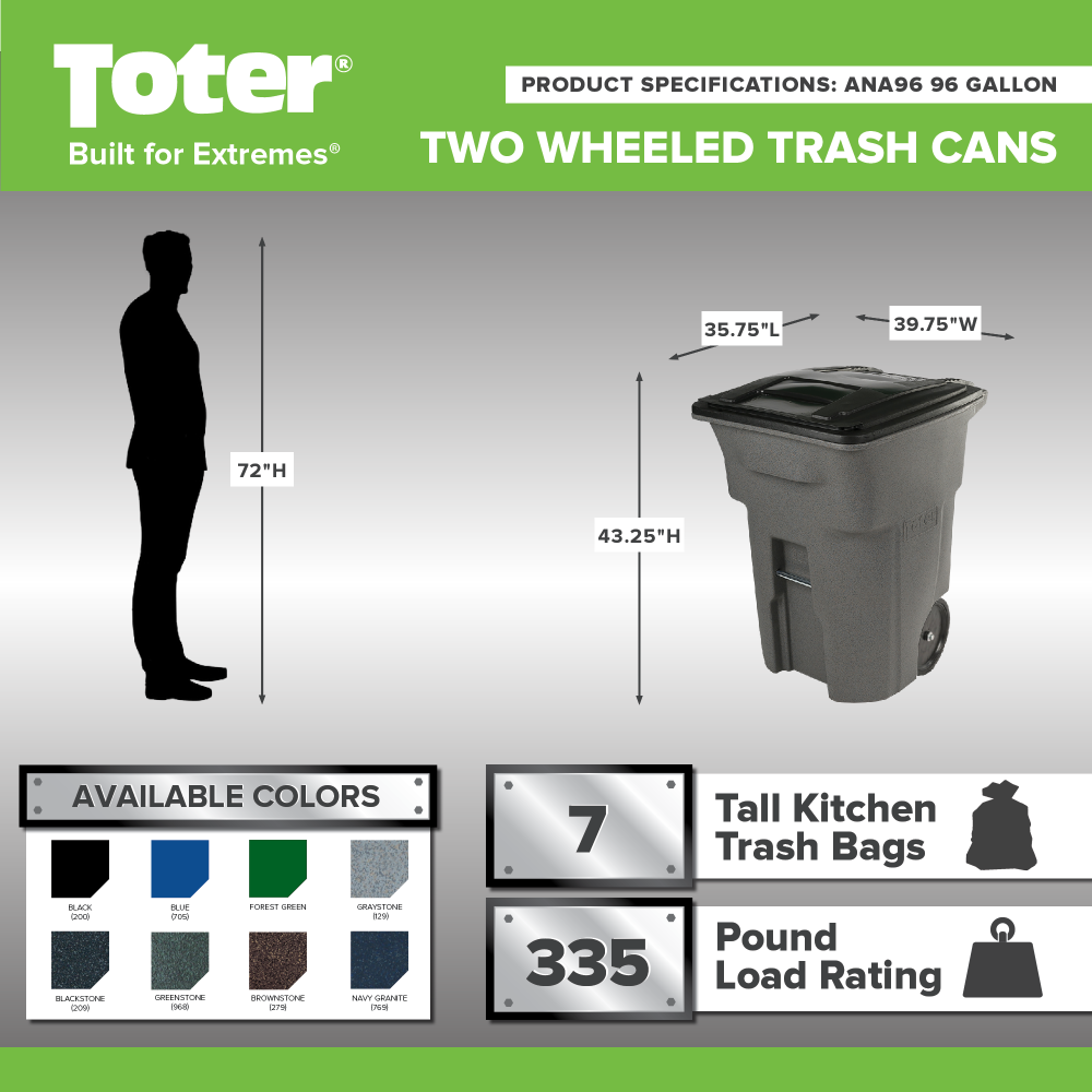 Toter 96 Gallon Trash Can with Smooth Wheels and Lid Blue - Flockneti
