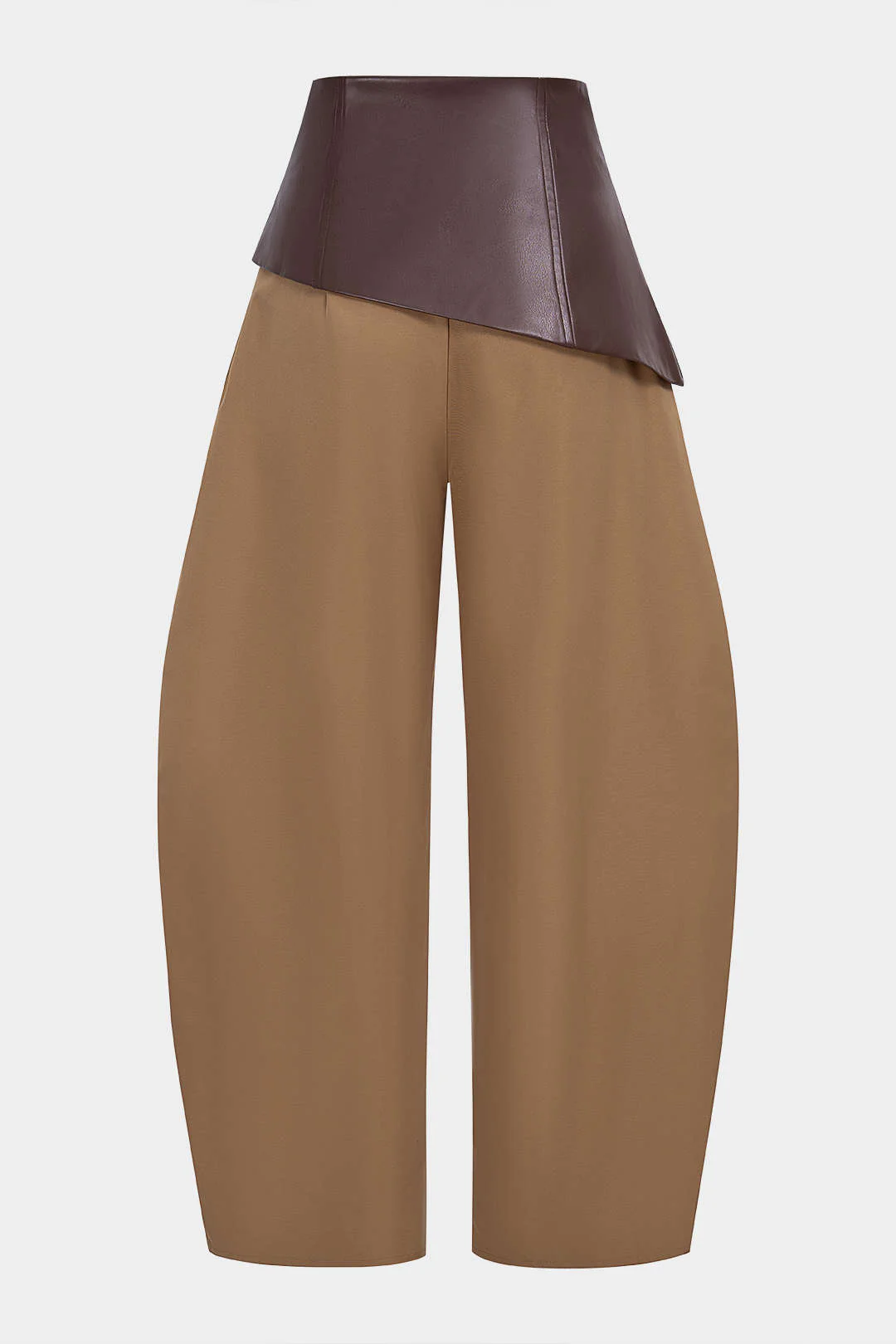 Faux Leather Patchwork Asymmetrical High Waist Pants - Flockneti