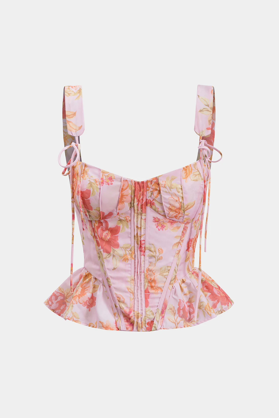 Floral Print Bustier Tie-Up Ruched Cami Top - Flockneti