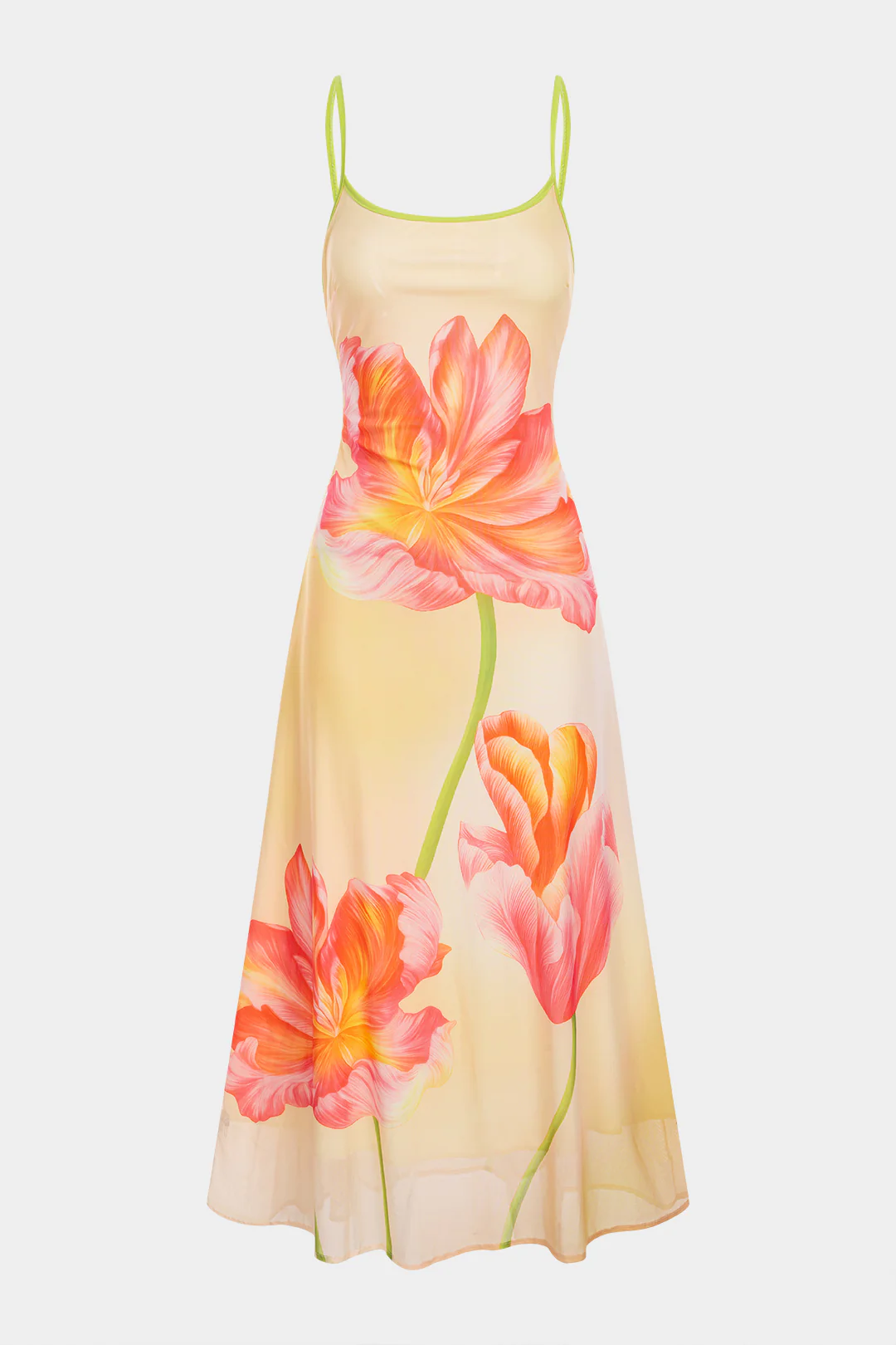Ombre Floral Print Mesh Slip Sleeveless Maxi Dress - Flockneti