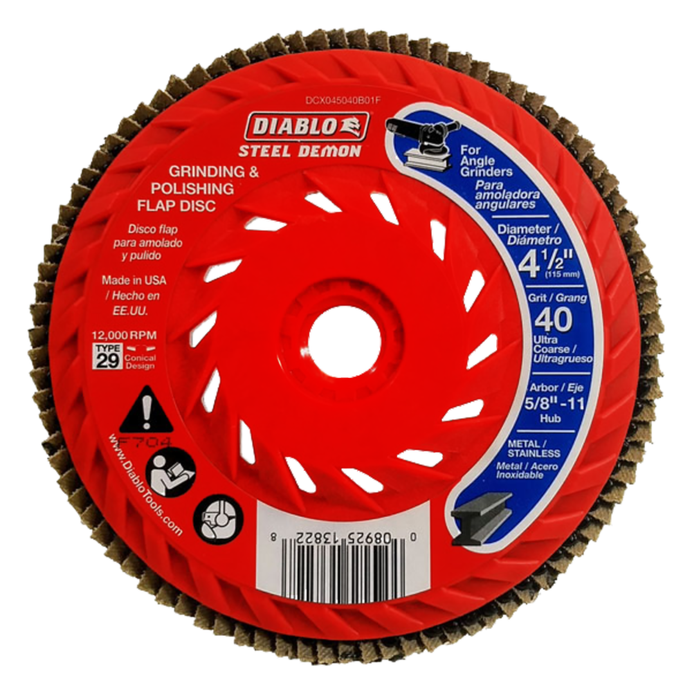 Diablo Tools 4 1/2″ Steel Demon Flap Disc 40 Grit with Speed Hub - Flockneti