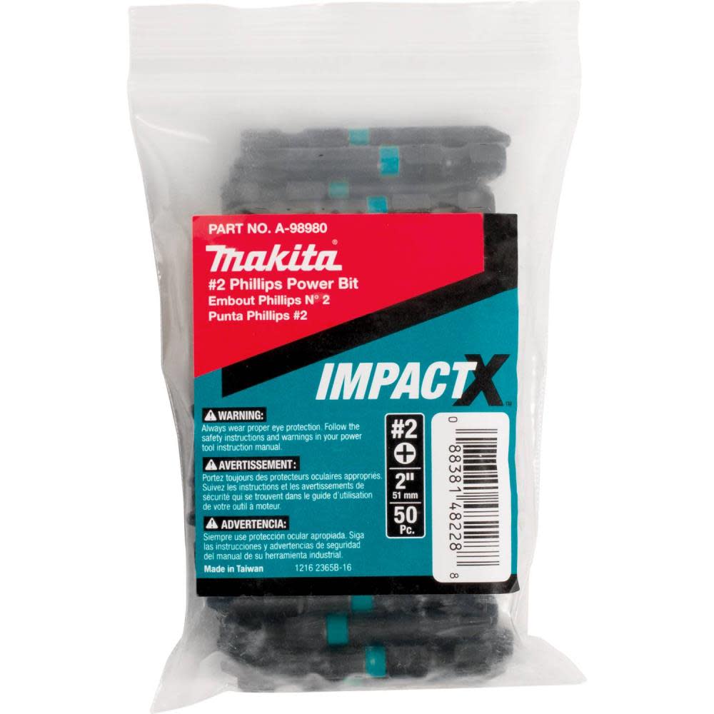 Makita Impact X #2 Phillips 2 Power Bit 50/pk Bulk - Flockneti