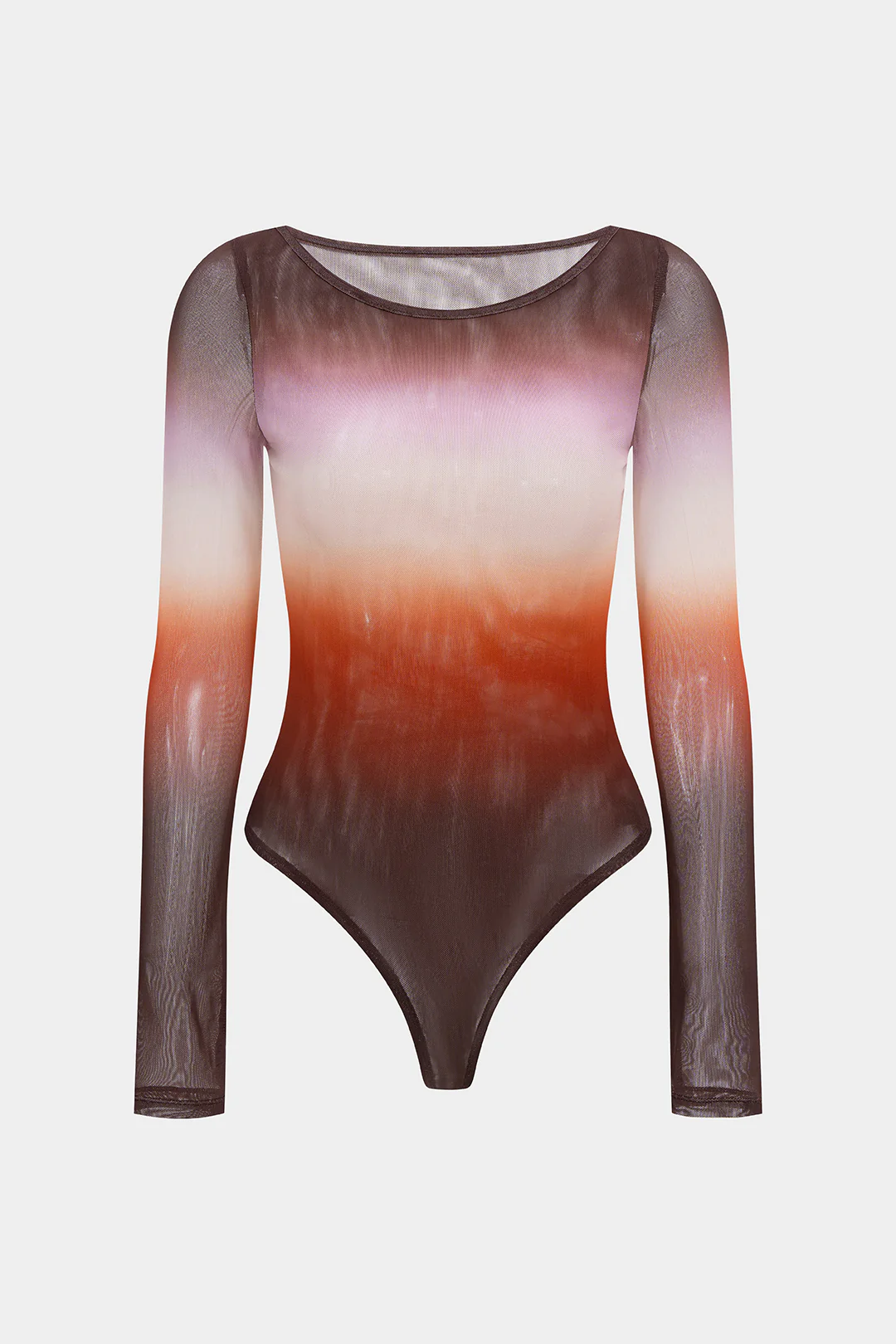 Ombre Print Mesh Round Neck Long Sleeve Bodysuit - Flockneti