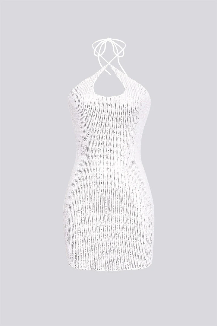 Sequins Crossover Neck Mini Dress - Flockneti
