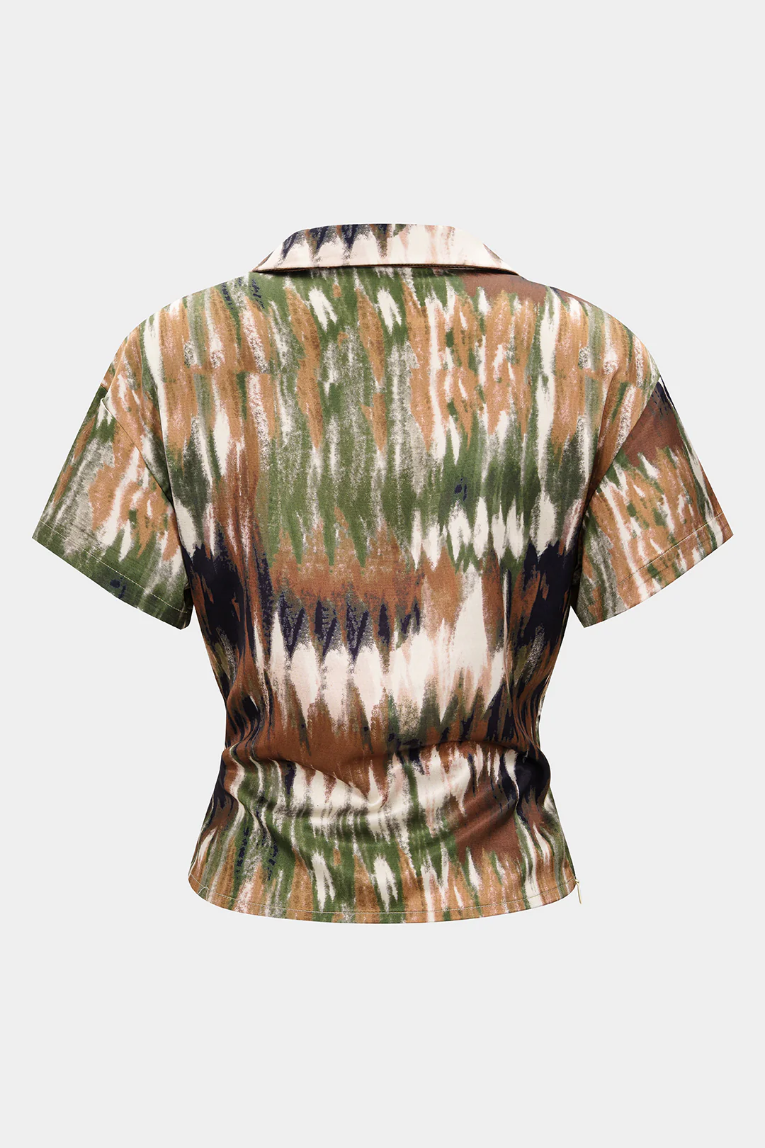 Ombre Print Satin Draped Cowl Neck Short Sleeve Top - Flockneti