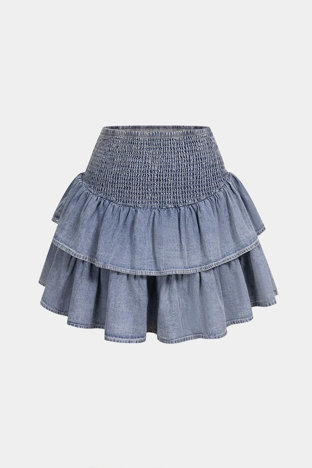 Denim Smocked Ruched Skirt - Flockneti