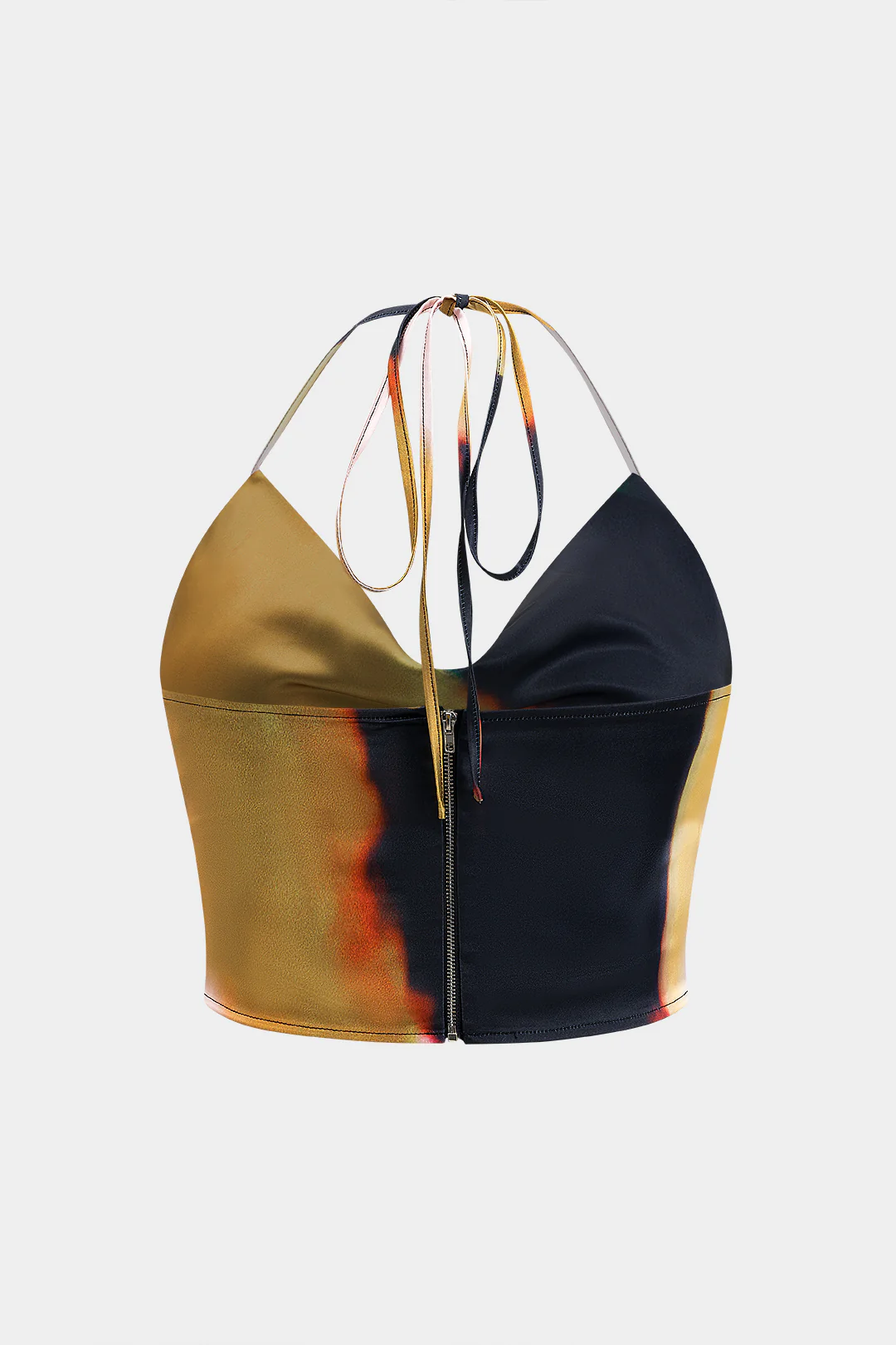 Plus Size Ombre Print Satin Zipper Tie-Up Cami Top - Flockneti