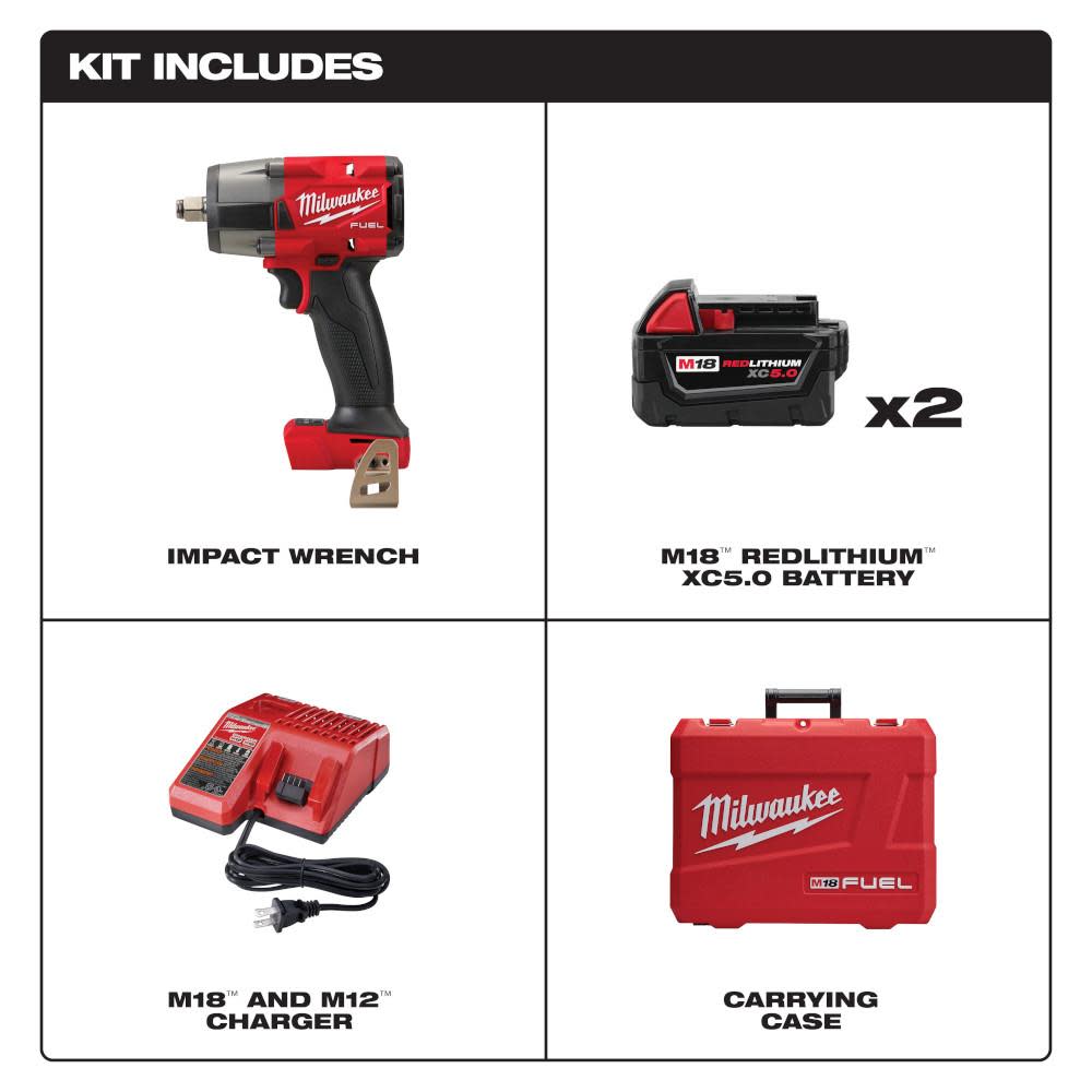 Milwaukee M18 FUEL 1/2 Mid-Torque Impact Wrench with Friction Ring Kit - Flockneti