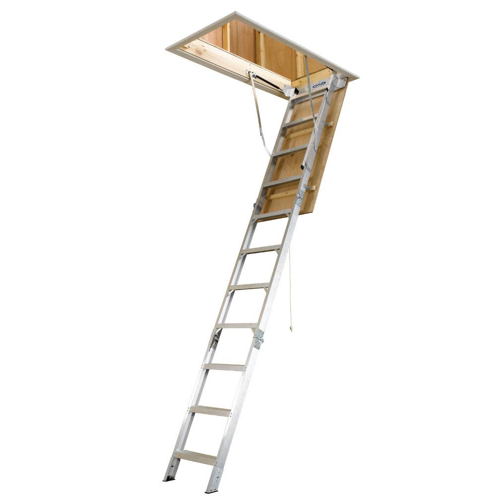 Werner 25 In. W x 54 In. L x 8 Ft. to 10 Ft. H Ceiling Aluminum Attic Ladder - Flockneti