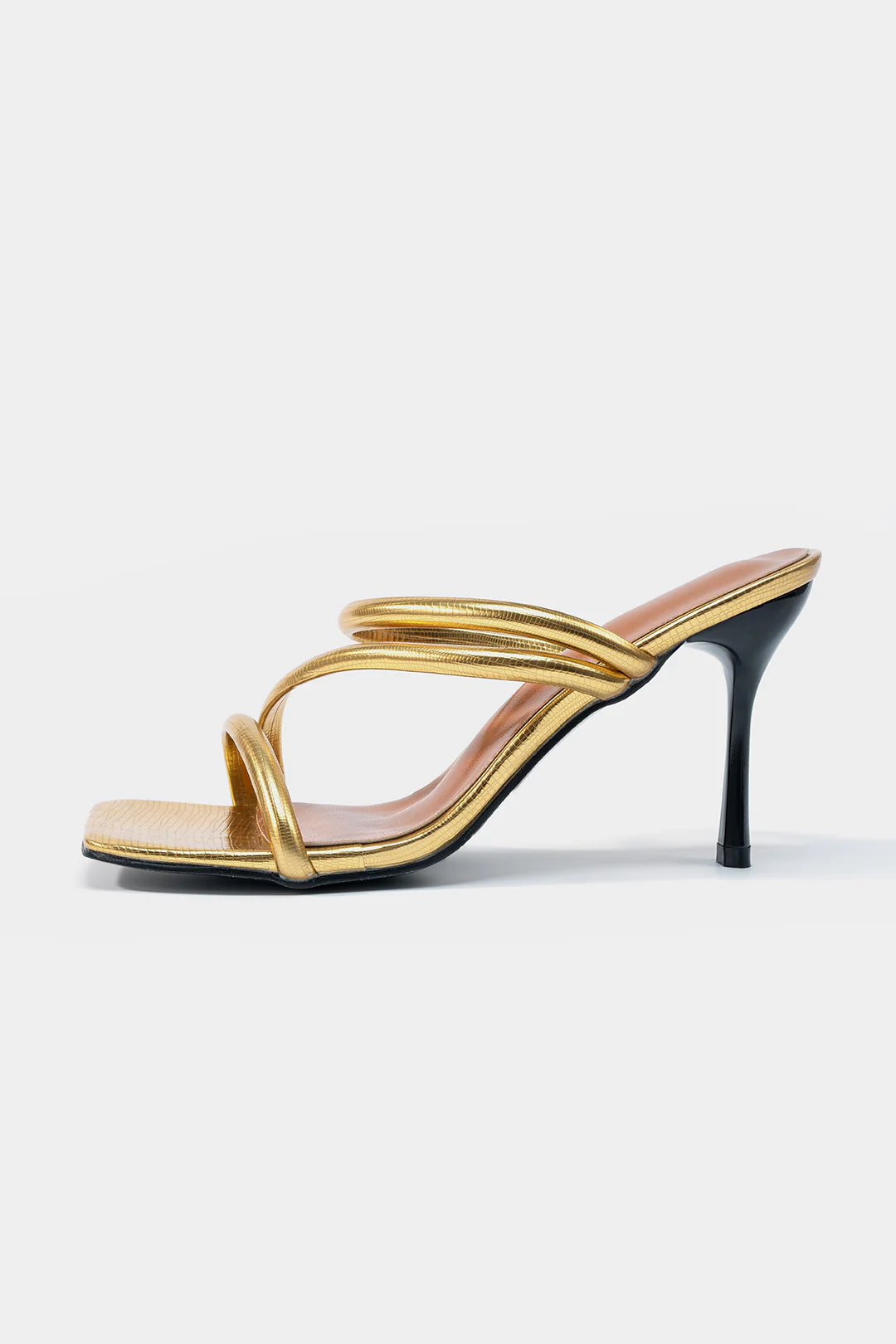 Strappy Square Toe Heels - Flockneti