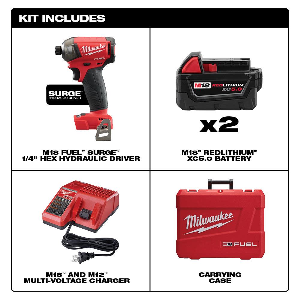 Milwaukee M18 FUEL SURGE 1/4 in. Hex Hydraulic Driver Kit - Flockneti