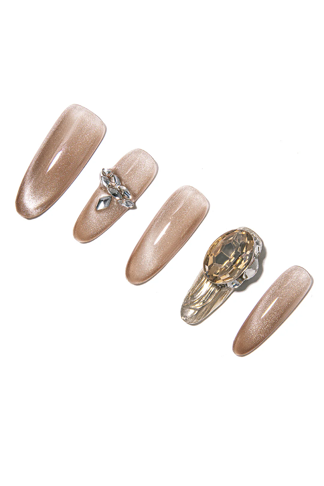 Cat Eye Rhinestone Decor Press-On Nails - Flockneti