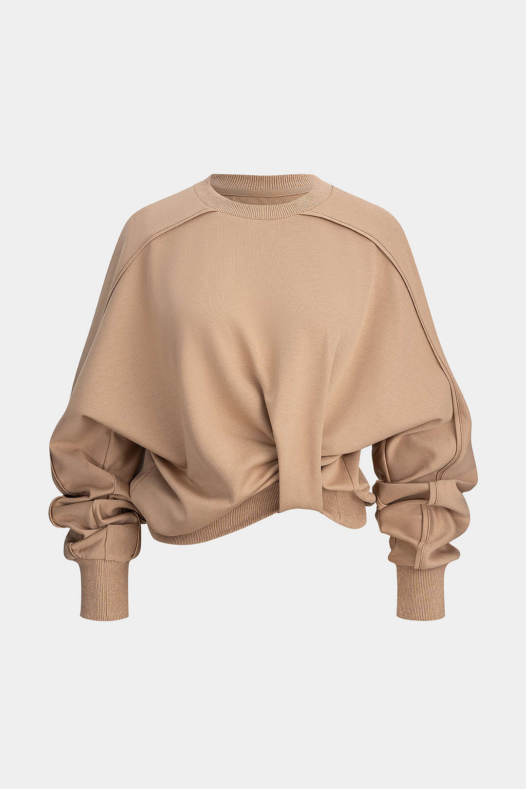 Round Neck Twist Knot Long Sleeve Sweatshirt - Flockneti