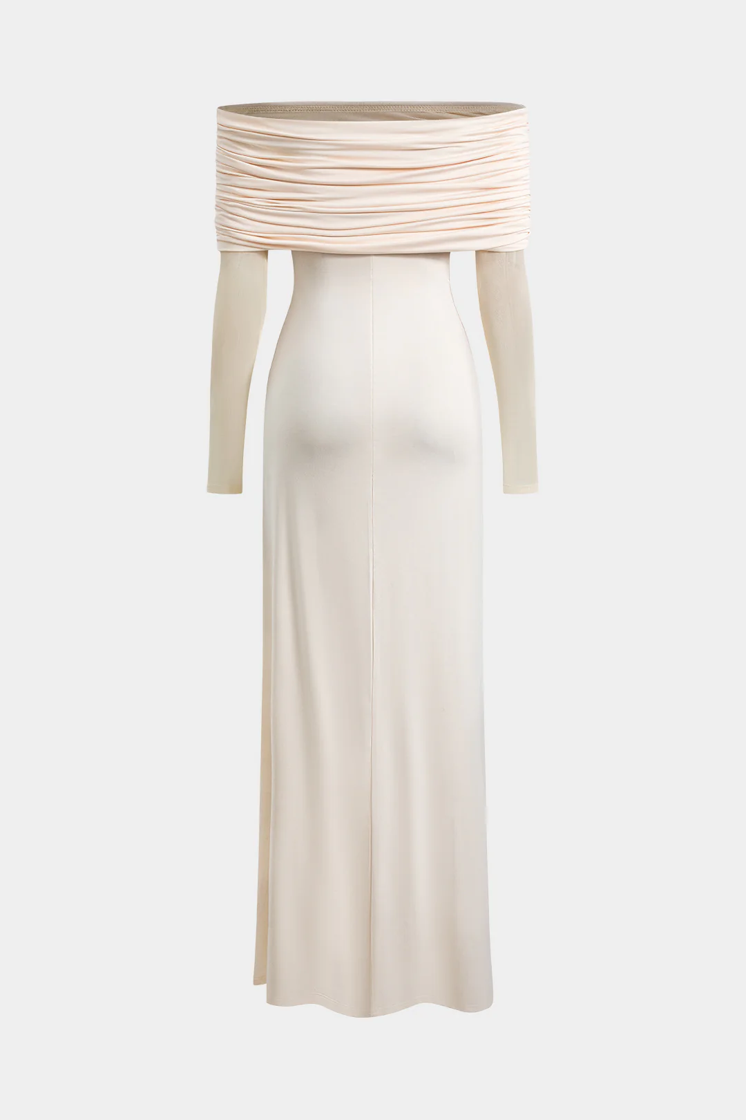 Mesh Off Shoulder Ruched Long Sleeve Maxi Dress - Flockneti