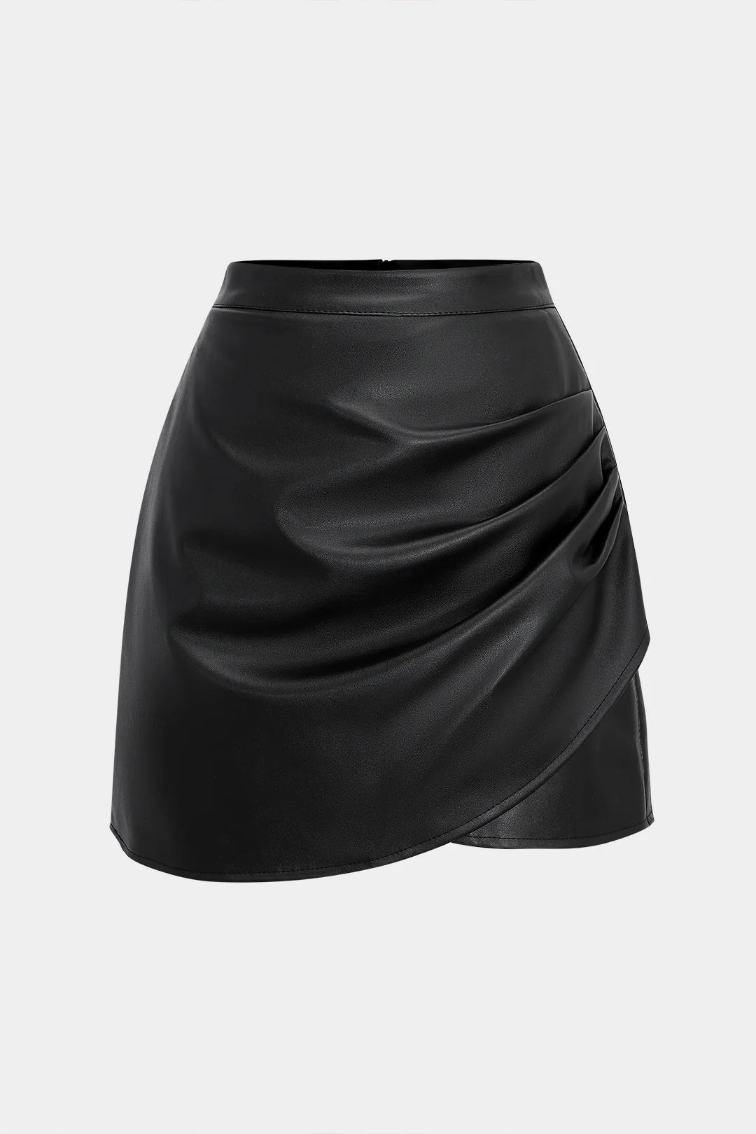 Faux Leather High Waist Ruched Skirt - Flockneti