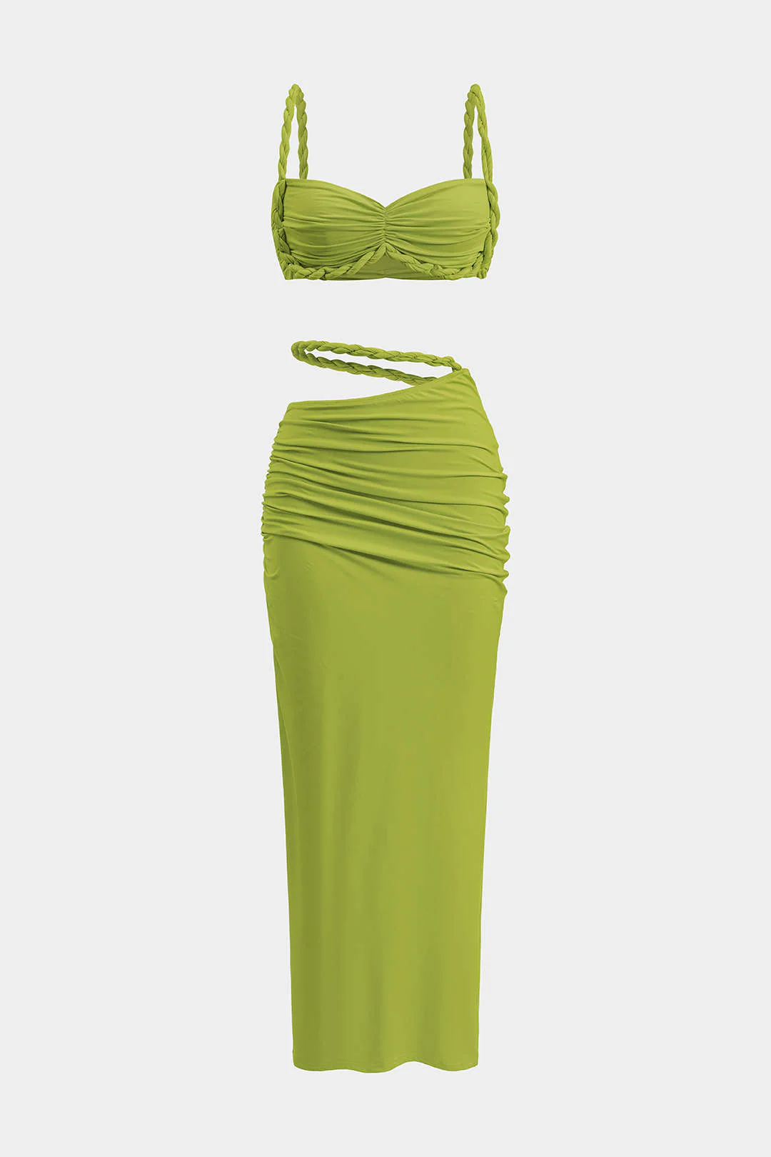 Ruched Backless Cami Top And Cut Out Skirt Set - Flockneti