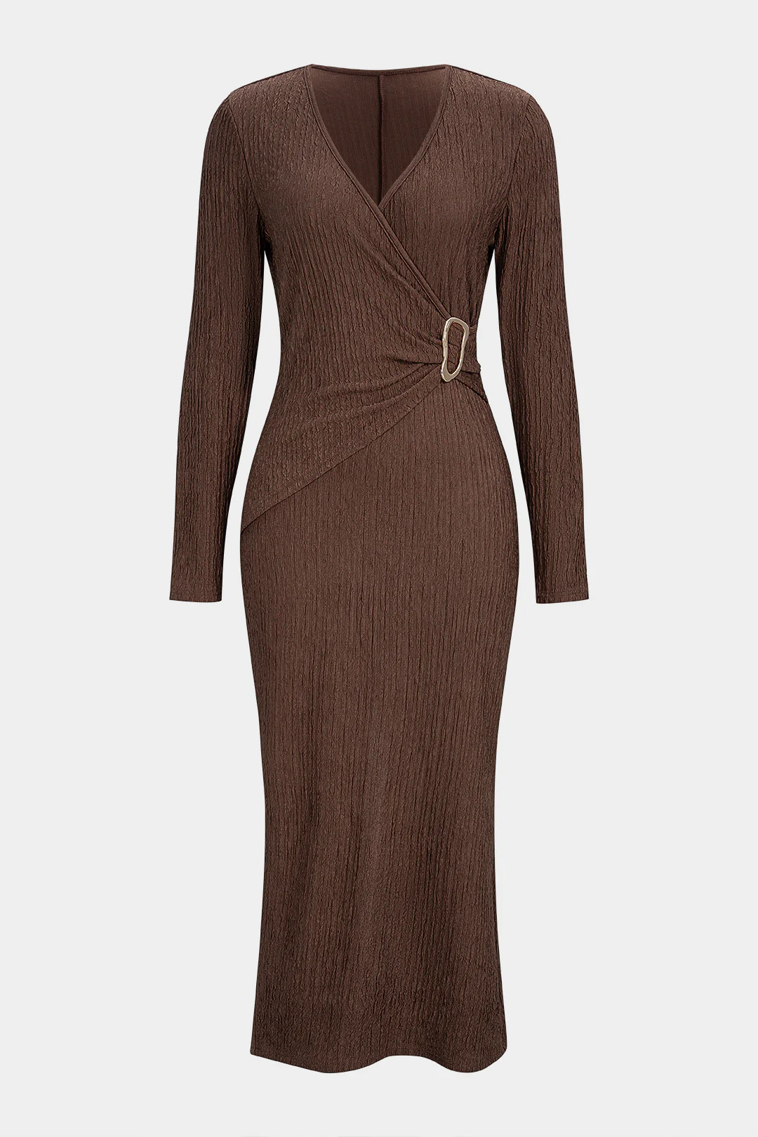 Crossed V-Neck Asymmetrical Long Sleeve Maxi Dress - Flockneti