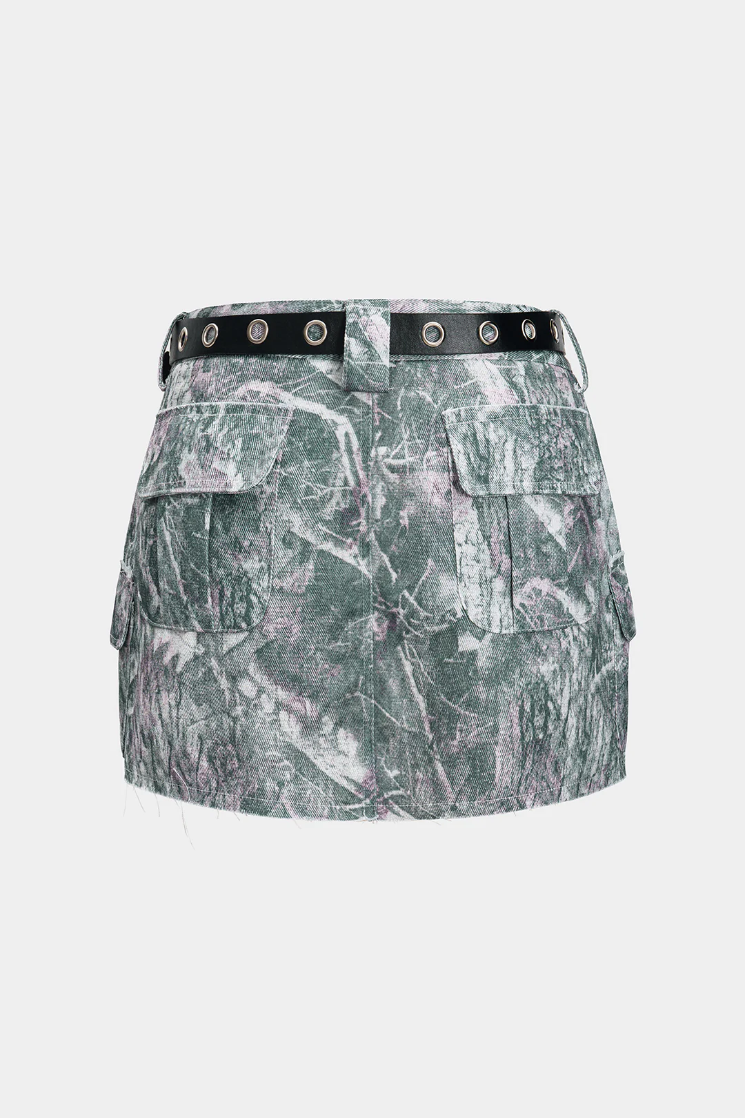 Watercolor Print Belted Skirt - Flockneti