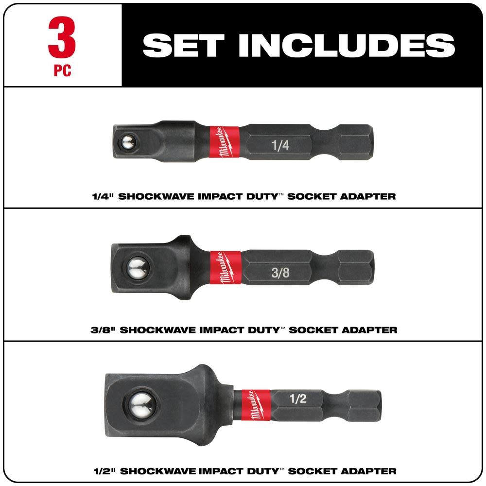 Milwaukee SHOCKWAVE Hex Shank Socket Adapter Set - Flockneti