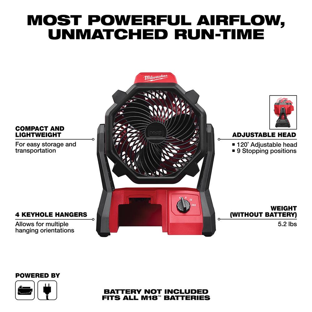 Milwaukee M18 Jobsite Fan & Bluetooth Radio/Charger Bare Tool Bundle - Flockneti