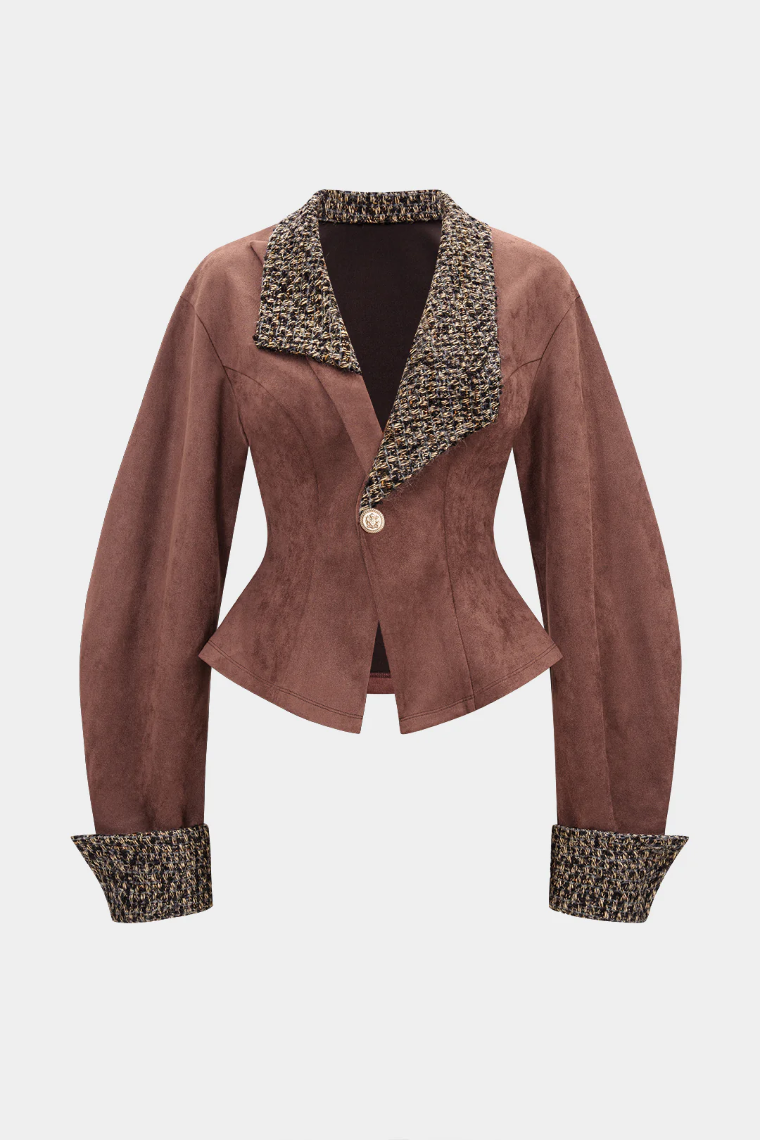 Suede Patchwork Metallic Button Blazer - Flockneti