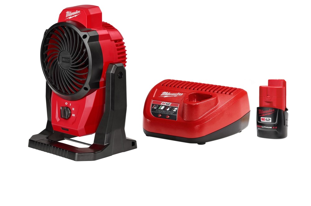 Milwaukee M12 Mounting Fan with 2.0Ah Battery & Charger Starter Kit Bundle - Flockneti