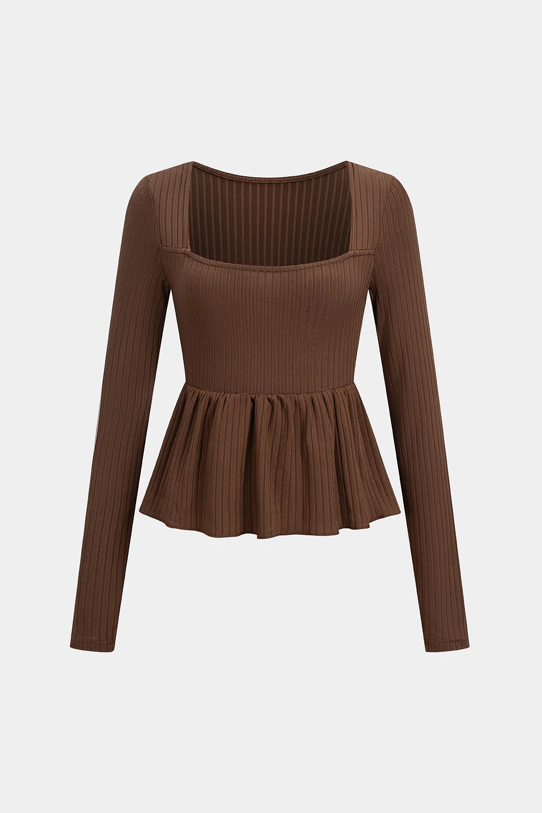 Ruffle Ruched Square Neck Long-Sleeve Top - Flockneti