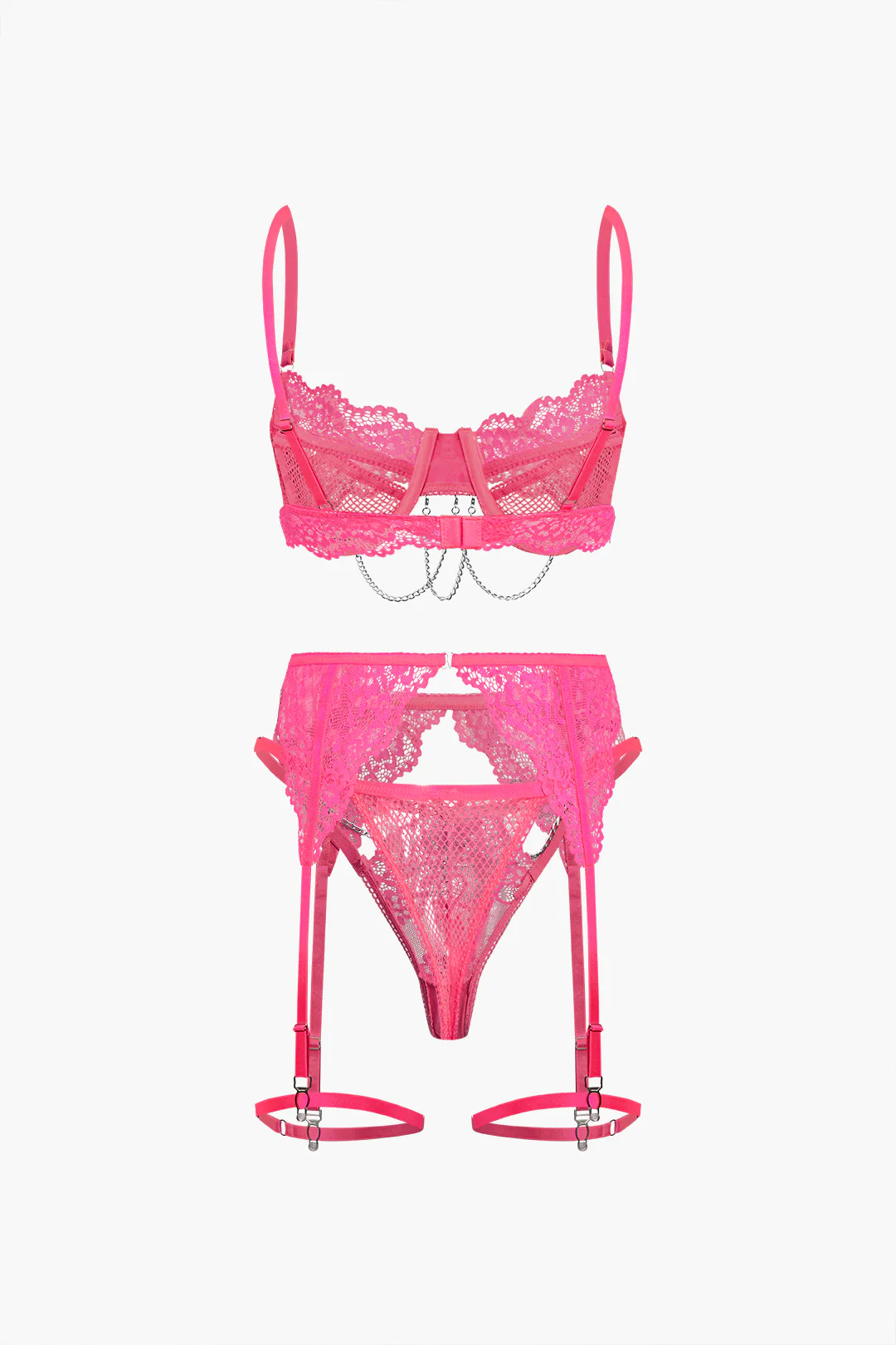 Lace Chain Decor Lingerie Garter Set - Flockneti